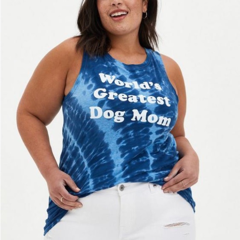 Torrid Vintage Tank - Triblend Jersey Blue & White Tie-Dye Dog Mom